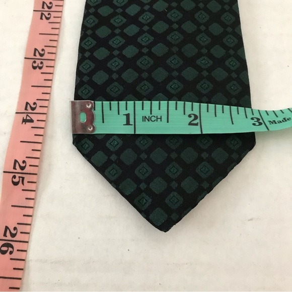 Tie Rich Forest Green Diamonds on Black Background Narrow Vintage Frazin Custom - Picture 7 of 12